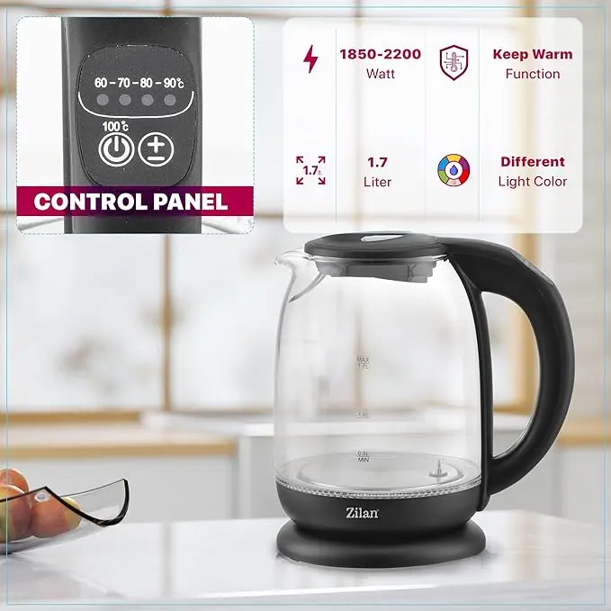 Bouilloire en verre à écran numérique et LED, différentes couleurs